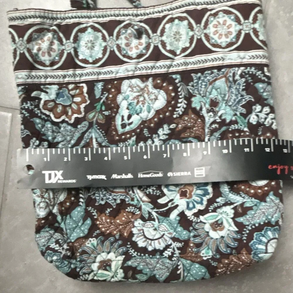 Vera Bradley Floral Quilted Tote Shoulder Bag Inner Pockets Brown Blue used